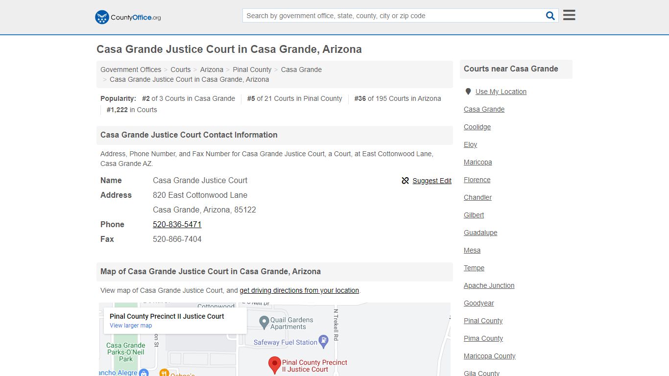 Casa Grande Justice Court - Casa Grande, AZ (Address, Phone, and Fax)