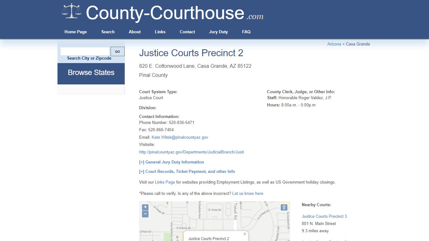 Justice Courts Precinct 2 in Casa Grande, AZ - Court Information